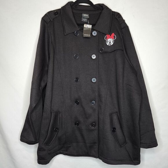 5X 28W Torrid Black Minnie Mouse Pea Coat Disney Fleece Knit Embroidered Jacket - Picture 2 of 9